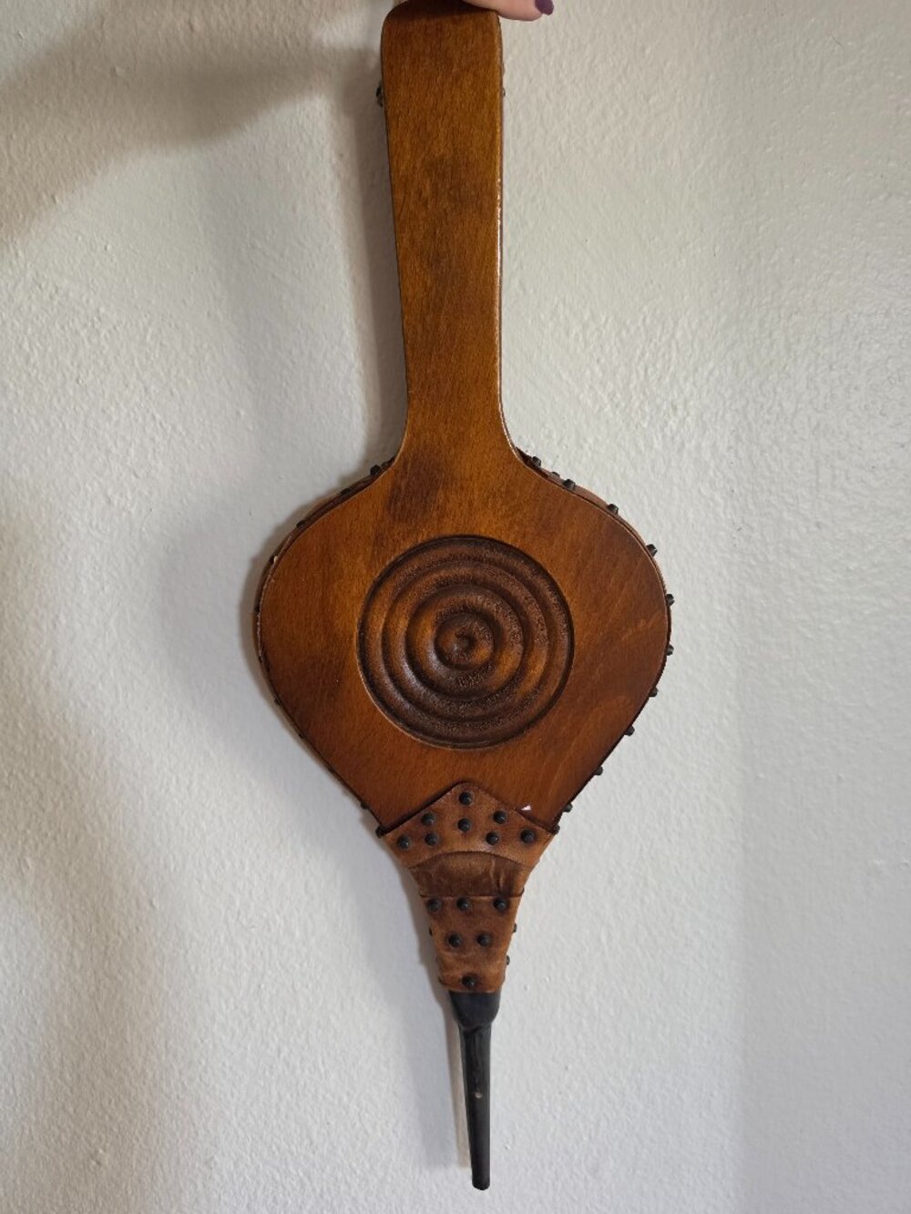 Vintage Wood & Leather Fireplace Bellows Rustic Hearth Wall Decor